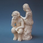 Стилизованная скульптура-Фавн и Нимфа. Мелкая пластика, белая глина. Высота см., ширина см.